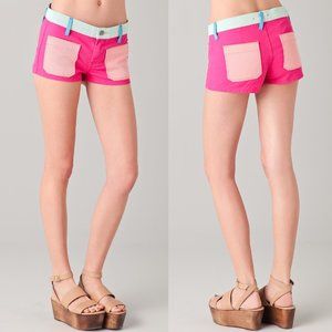ELIZABETH & JAMES Textile Pink & Blue Colorblock Denim Shorts Size 31